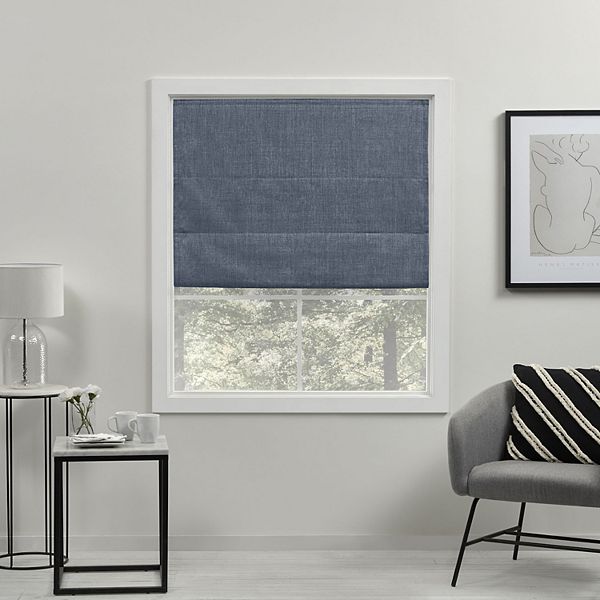 64"x27" Acadia Total Blackout Roman Curtain Shades Denim - Exclusive Home: Cordless Indoor Window Blinds & Shades