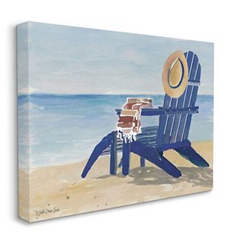 Stupell Home Decor Blue Beach Chair with Hat Canvas Wall Art