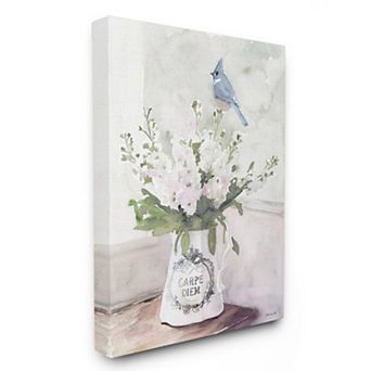 Stupell Home Decor Blue Cardinal on Spring Bouquet Carpe Diem Watercolor Canvas Wall Art