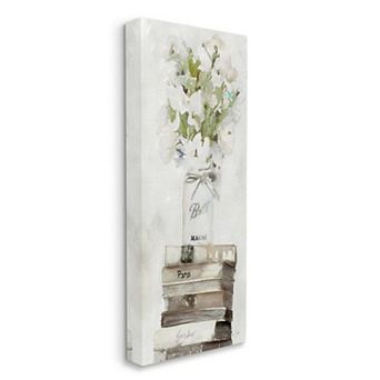 Stupell Home Decor White Floral Bouquet on Distressed Books Watercolor Canvas Print Wall Art