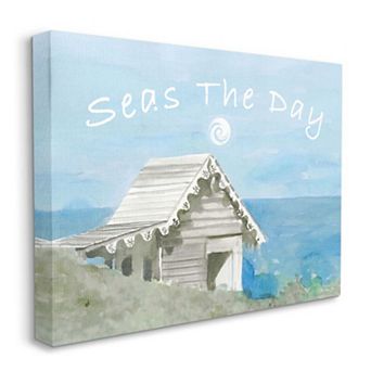 Stupell Home Decor Seas the Day Phrase Nautical Motivational Pun Canvas Wall Art