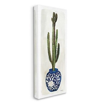 Stupell Home Decor Cactus in Blue Ornate Vase Succulent Still Life Canvas Wall Art