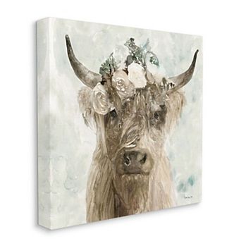 Stupell Home Decor Delicate Soft Buffalo with Floral Crown Watercolor Wall Art