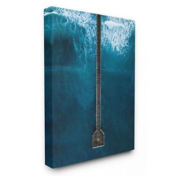 Stupell Home Decor Long Wood Wharf Beach White Ripple Waves Wall Art