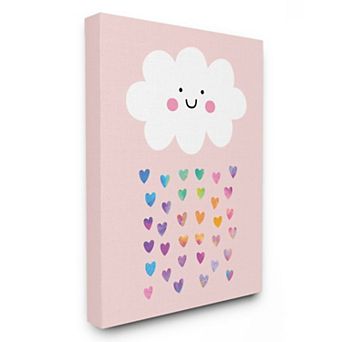 Stupell Home Decor Raining Rainbow Hearts with Happy Cloud Canvas Wall Art