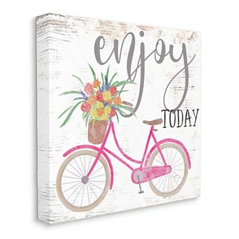Stupell Home Decor Enjoy Today Phrase Simple Floral Basket Bicycle Charm Wall Art