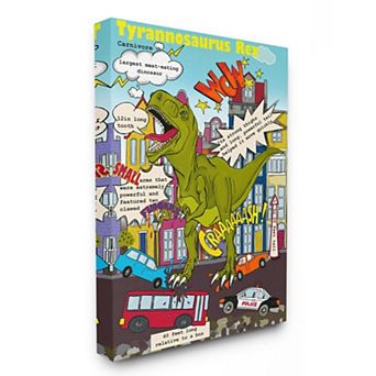 Stupell Home Decor Fun Dinosaur Facts T-Rex Destroys City Scene Wall Art