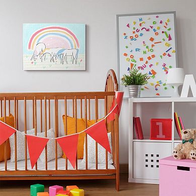 Stupell Home Decor Unicorns Grazing Rainbow Floral Field Kids Illustration Wall Art