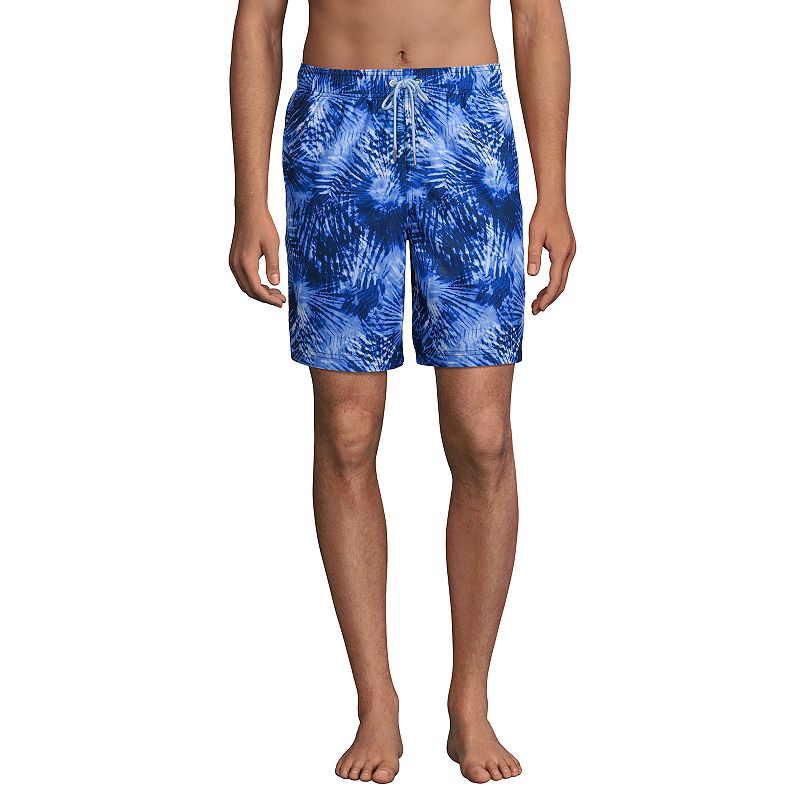 Mens Lands End Patterned 8-inch Volley Swim Trunks, Size: Small, Brt Blue