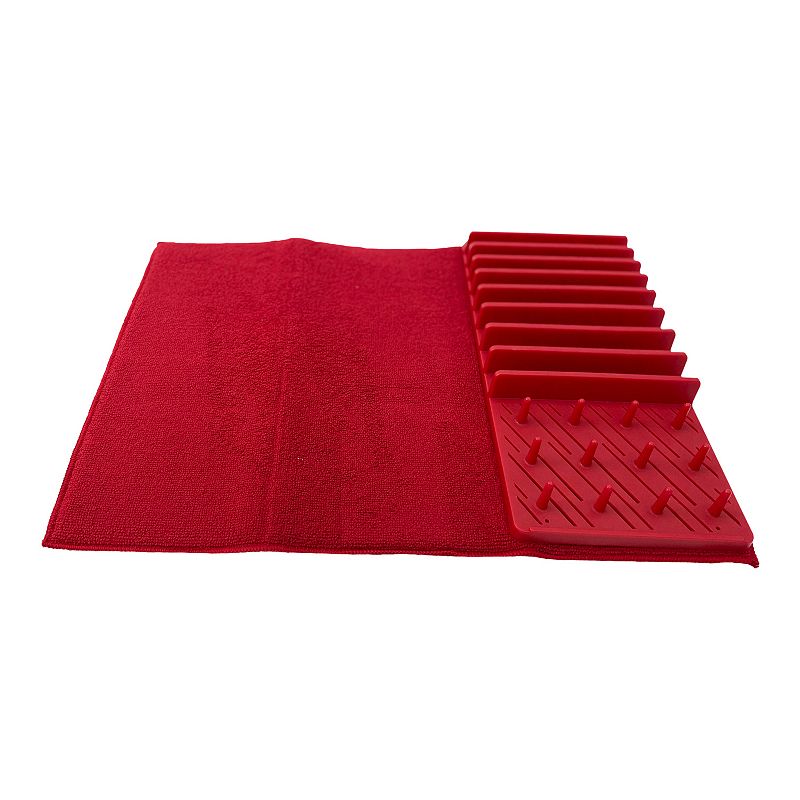 12 Wholesale Home Basics 3 Section Dish Drying Rack With Mat, Red - at 