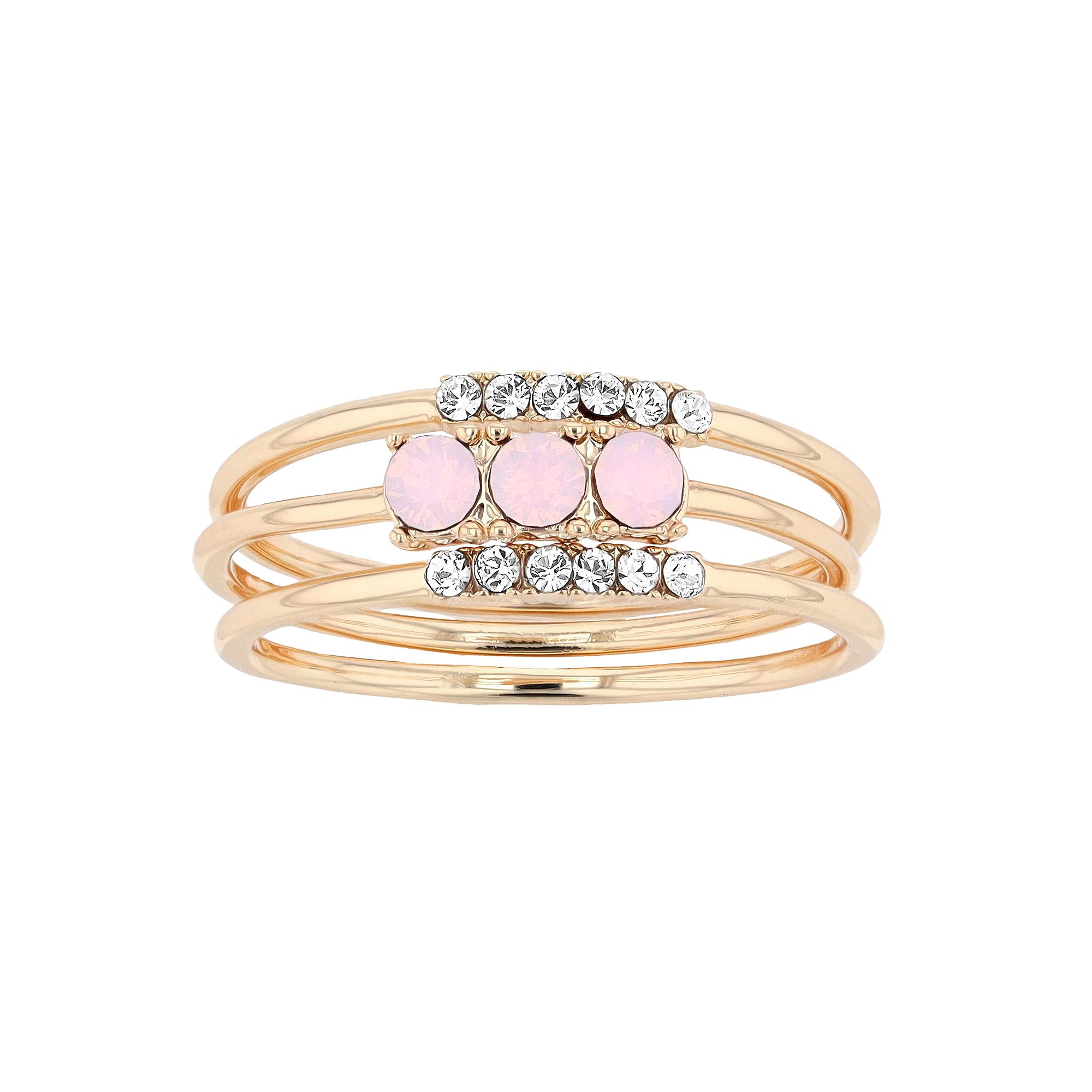 Brilliance Crystal Band Ring Set, Womens, Size: 8, Gold Tone Pink
