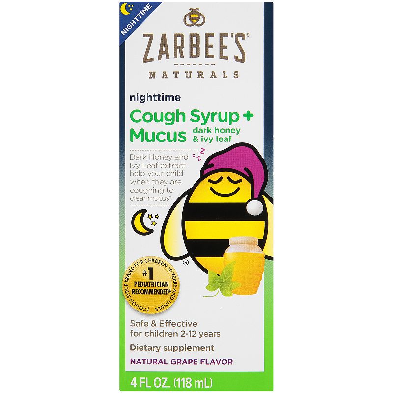 Zarbee's Naturals Nighttime Cough Syrup + Mucus Reducer Dark Honey + Ivy Leaf Grape