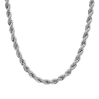 Men's 14k White Gold Plated Rope Chain Necklace - 24 in