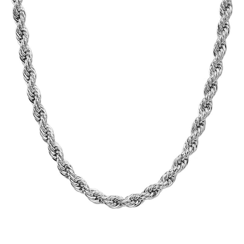 Mens 14k White Gold Plated Rope Chain Necklace - 24 in., Size: 24