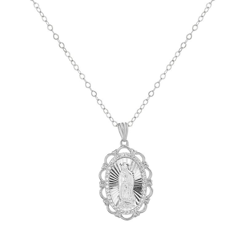 Sterling Silver Cubic Zirconia Virgin Mary Pendant Necklace, Womens, Size