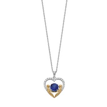 LeRose by Lexi and Rose Two Tone Sterling Silver Lab-Created Ceylon Sapphire & Lab-Created White Sapphire Heart Pendant Necklace