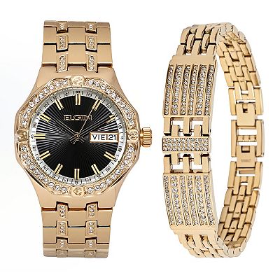 Elgin Men s Crystal Watch Bracelet Set