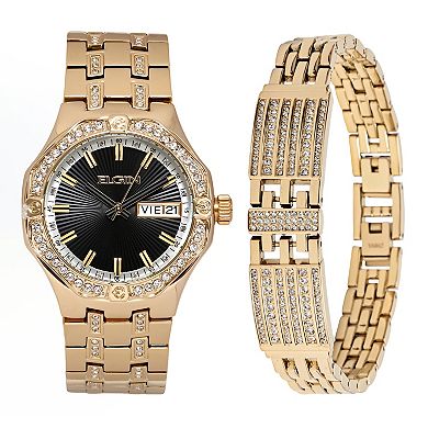 Elgin Men's Crystal Watch & Bracelet Set