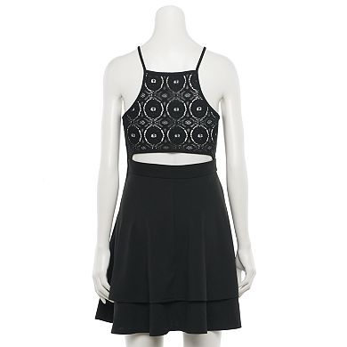 Juniors' Trixxi Lace-Back Skater Dress