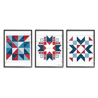 Stupell Home Decor Geometric Triangular Quilt Pattern Wall Art 3 pc Set