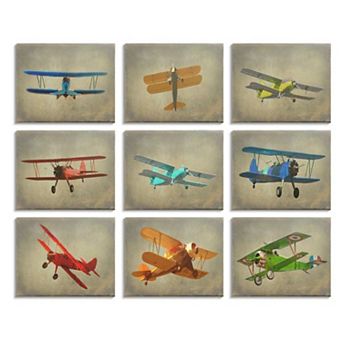 Stupell Home Decor Colorful Planes At Flight Distressed Vintage Aircraft Wall Art