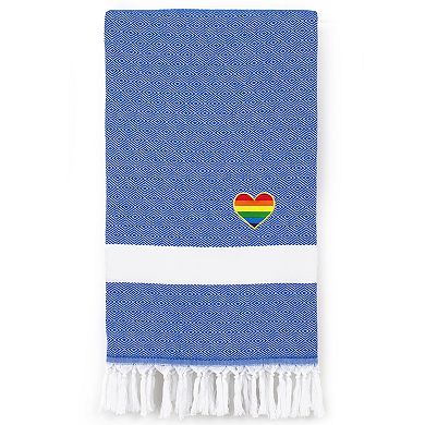 Linum Home Textiles Turkish Cotton Diamond Cheerful Rainbow Heart Pestemal Beach Towel
