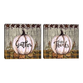 Fine Art Canvas Country Pumpkin Gather and Give Thanks Wall Art