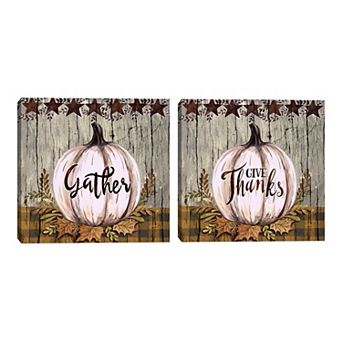 Fine Art Canvas Country Pumpkin Gather and Give Thanks Wall Art