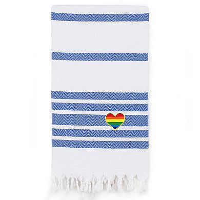 Linum Home Textiles Turkish Cotton Herringbone Cheerful Rainbow Heart Pestemal Beach Towel