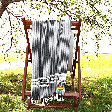 Linum Home Textiles Turkish Cotton Luxe Herringbone Cheerful Rainbow Heart Pestemal Beach Towel