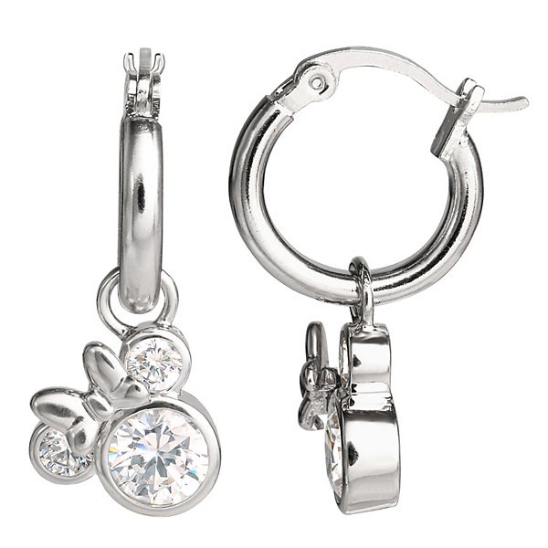 Disney s Minnie Mouse Sterling Silver Cubic Zirconia Dangle Hoop Earrings