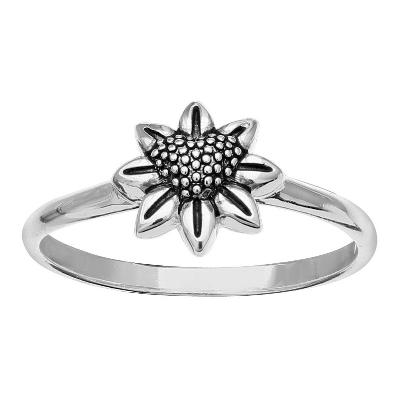 PRIMROSE Sterling Silver Flower Beaded Heart Band Ring, Womens, Size: 9