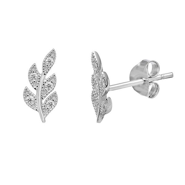 PRIMROSE Sterling Silver Cubic Zirconia Accent Beaded Leaf Stud Earrings - Yellow Gold Tone