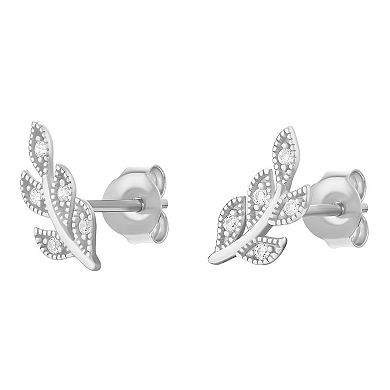 PRIMROSE Sterling Silver Cubic Zirconia Accent Beaded Leaf Stud Earrings