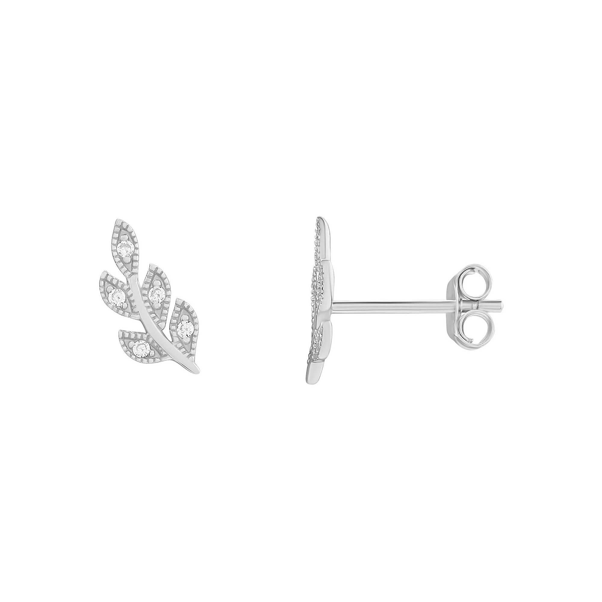 PRIMROSE Sterling Silver Cubic Zirconia Accent Beaded Leaf Stud Earrings, W