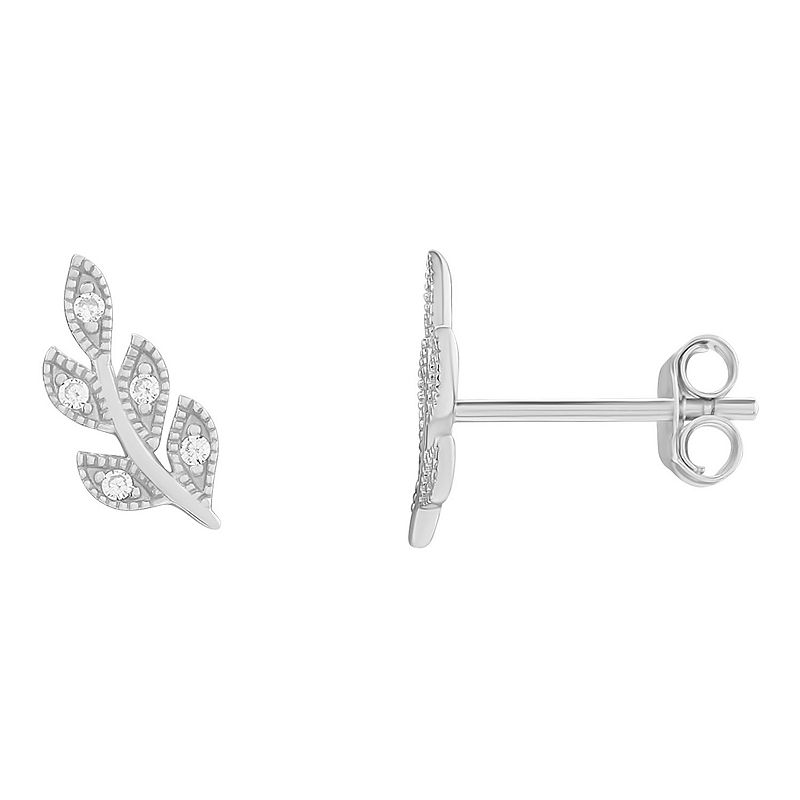PRIMROSE Sterling Silver Cubic Zirconia Accent Beaded Leaf Stud Earrings, W