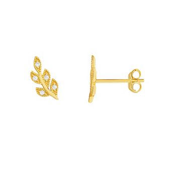 PRIMROSE Sterling Silver Cubic Zirconia Accent Beaded Leaf Stud Earrings