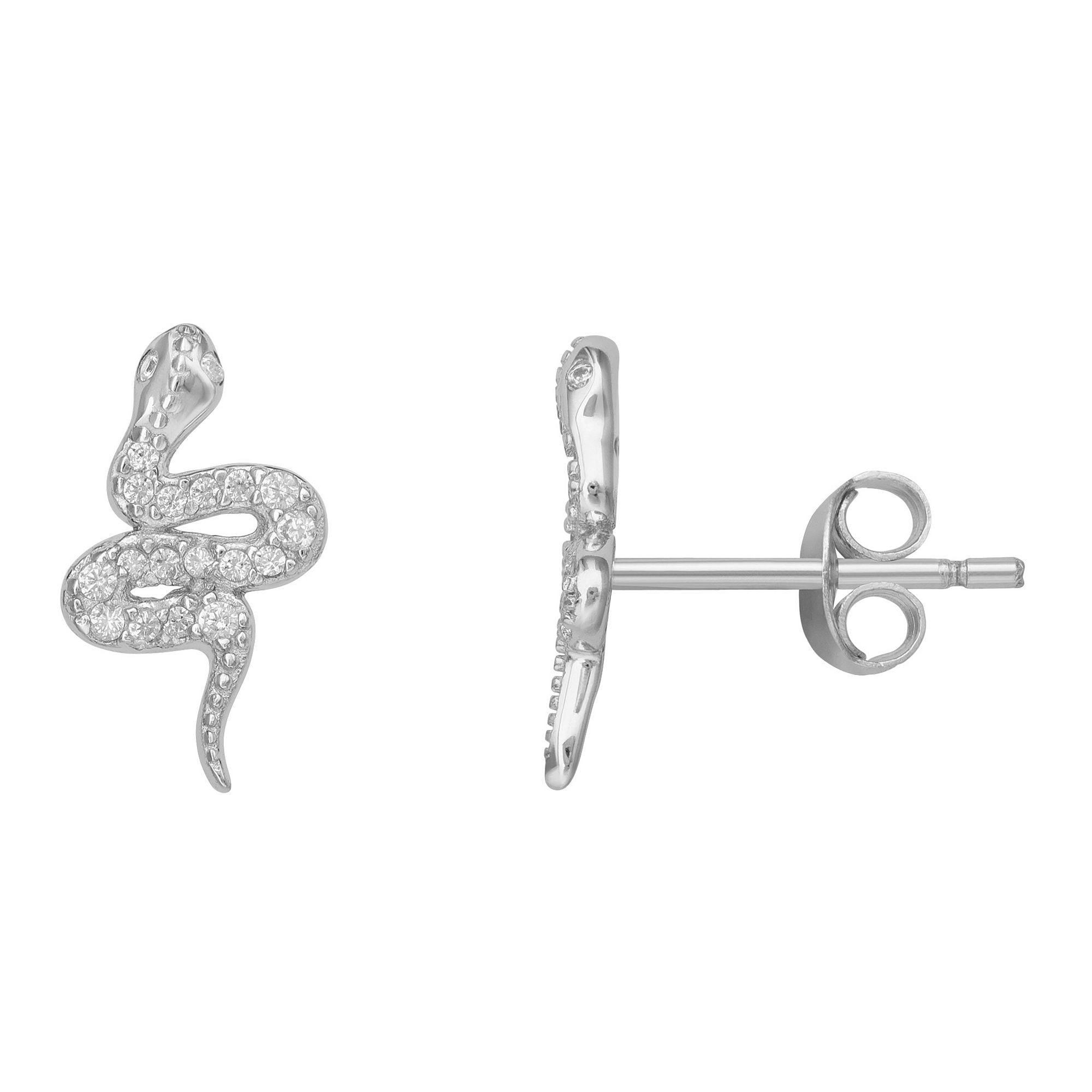 PRIMROSE Sterling Silver Cubic Zirconia Accent Snake Stud Earrings, Womens
