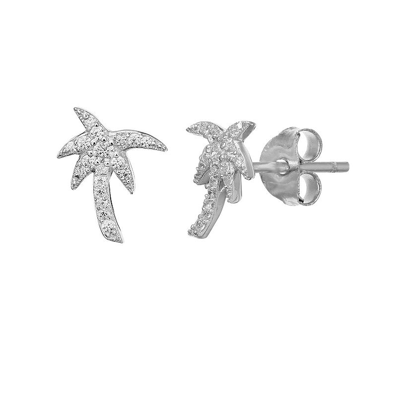 PRIMROSE Sterling Silver Cubic Zirconia Accent Palm Tree Stud Earrings, Wom