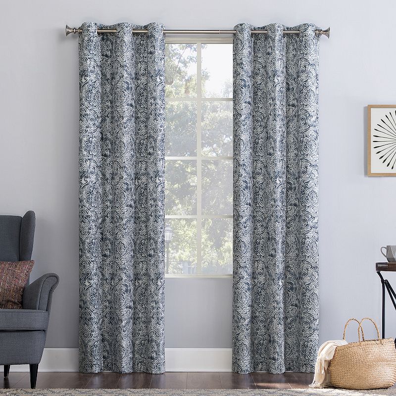 63"x40" Kenji Medallion Draft Shield Fleece Insulated Energy Saving Grommet Top Room Darkening Curtain Panel Navy Blue - No. 918