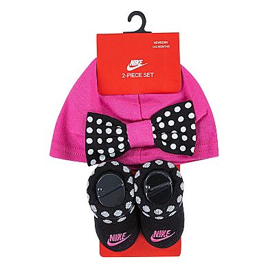 Newborn Baby Girl Nike Polka-Dot Bow Hat & Bootie Socks Set