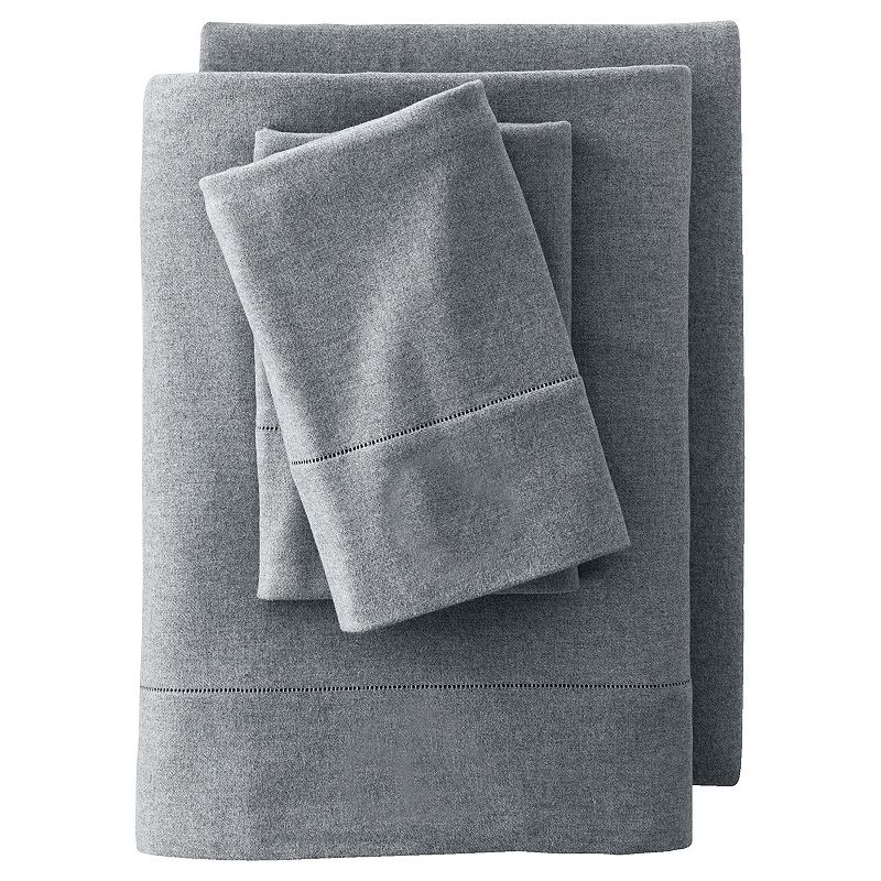 Lands End Supima Flannel Heather Extra Long Sheet Set, Grey, Queen Set