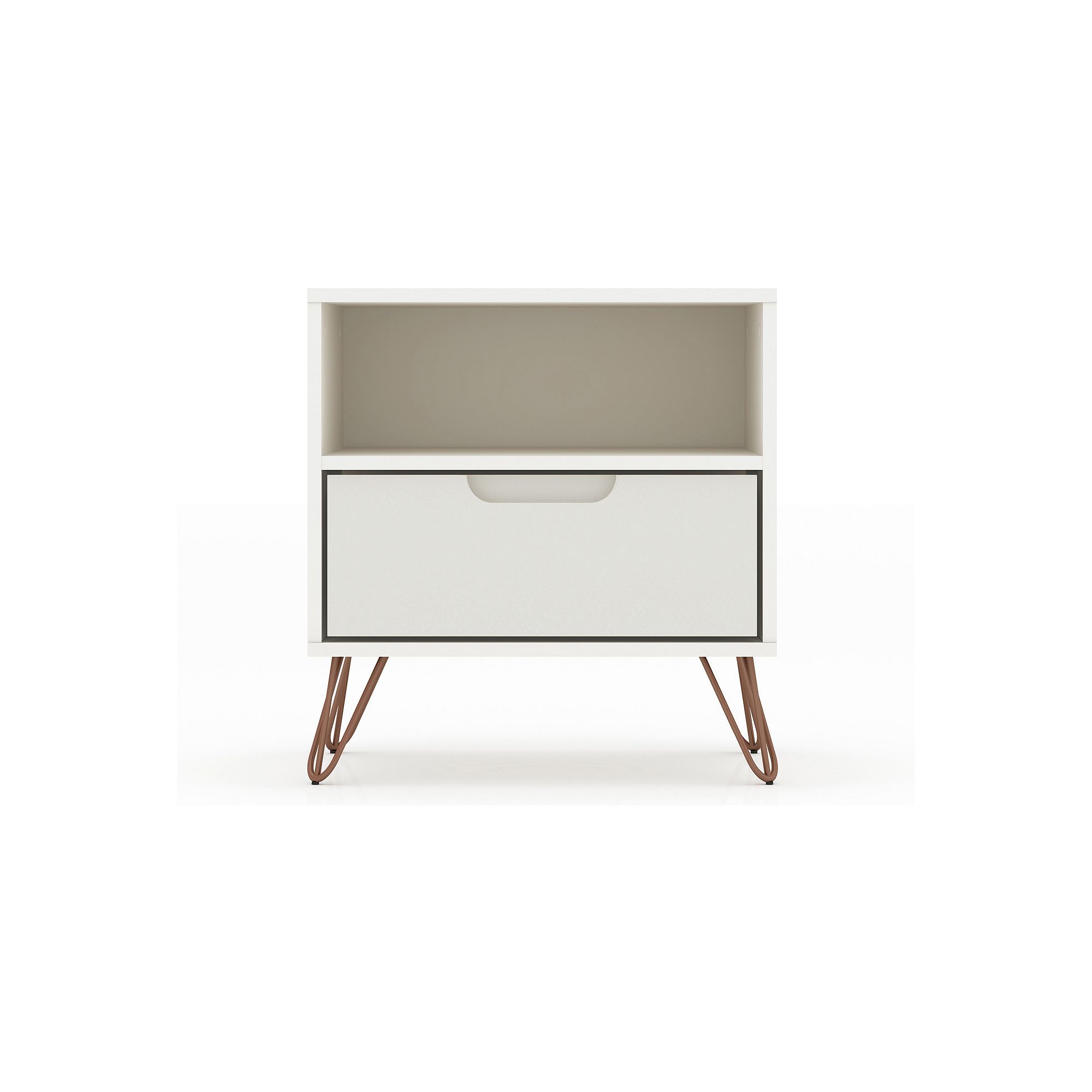 MANHATTAN COMFORT Rockefeller 1-Drawer Nightstand, Off White Nature