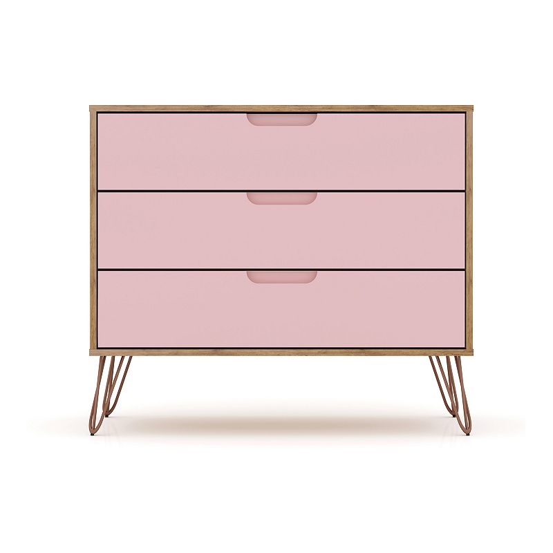 Manhattan Comfort Rockefeller 3-Drawer Dresser, Pink