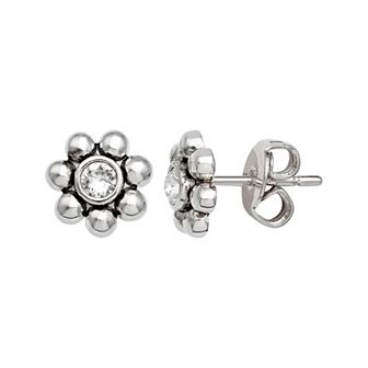 Brilliance Fine Silver-Plated Crystal Flower Birthstone Stud Earrings