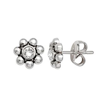 Brilliance Fine Silver-Plated Crystal Flower Birthstone Stud Earrings