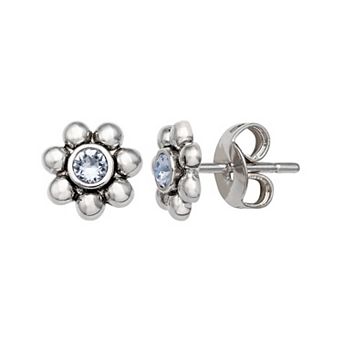 Brilliance Fine Silver-Plated Crystal Flower Birthstone Stud Earrings