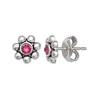Brilliance Fine Silver-Plated Crystal Flower Birthstone Stud Earrings