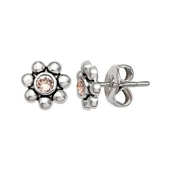 Brilliance Fine Silver-Plated Crystal Flower Birthstone Stud Earrings