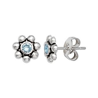 Brilliance Fine Silver-Plated Crystal Flower Birthstone Stud Earrings